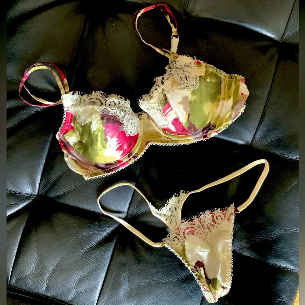 Silk Floral Badgley Mischa Bra & G String Panty Set